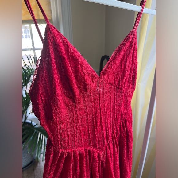 UO Red Laced Romper - Picture 3 of 4